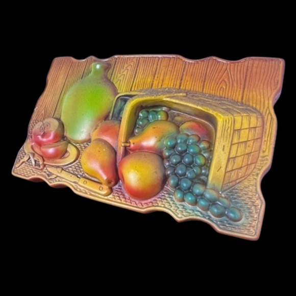 🎉Vtg Miller Studio Chalkware 1967 Fruit Basket Jug Wall Hanging Plaque H.P. - Picture 3 of 7